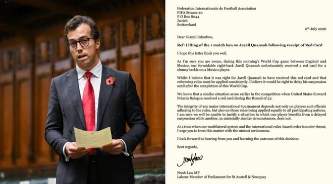 英议员致信FIFA请求给夸安萨缓刑：红牌判罚正确，但缓刑才是公平