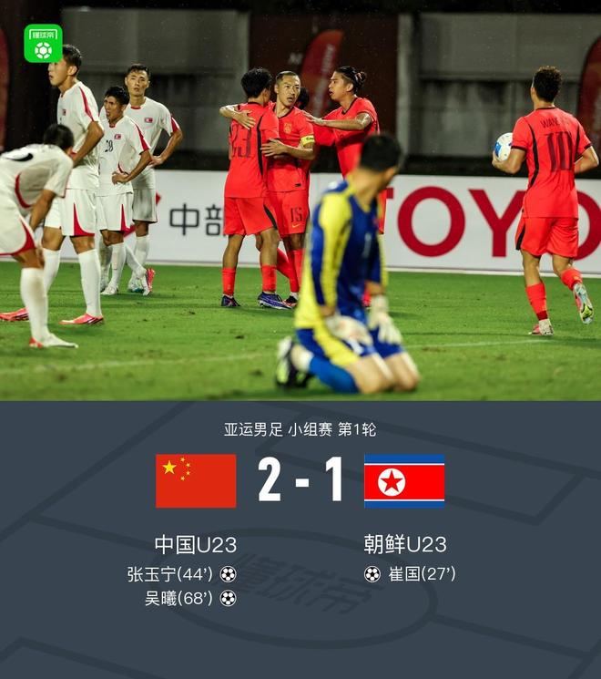 国足亚运队2-1逆转朝鲜 张玉宁吴曦互相传射